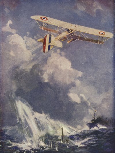A seaplane bombing a submarine by English School