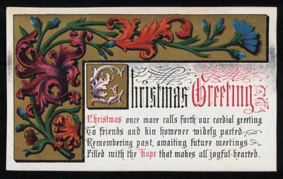 A Verse with Floral Scroll Pattern, Christmas Greetings Card by English School