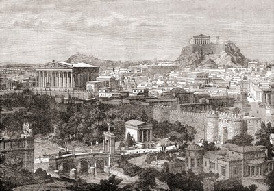 A view of ancient Athens, Greece. From The Review of Reviews, published 1891 by English School