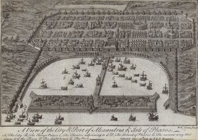 A View of the City and Port of Alexandria and Isle of Pharos, Egypt, 1738 by English School