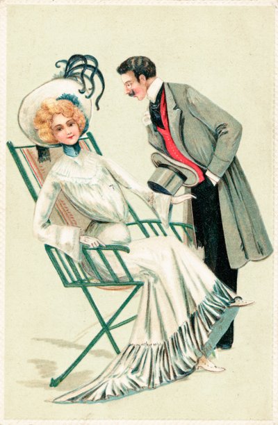 A well-dressed couple by English School