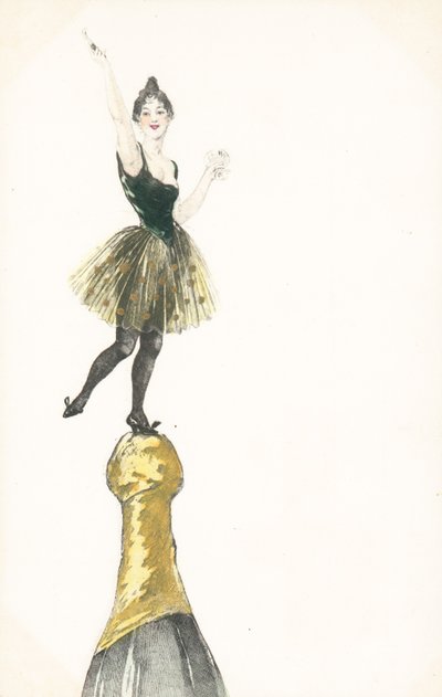 A woman standing on the top of a champagne bottle by English School