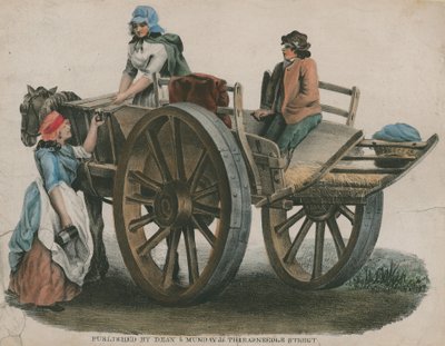 A Woman and a Child on a Horse-Drawn Cart by English School