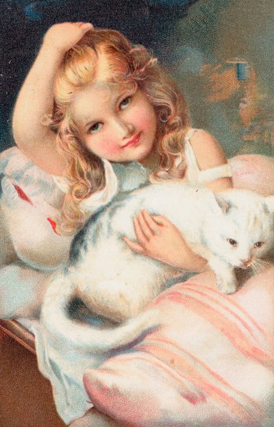 A young girl posing with a cat by English School