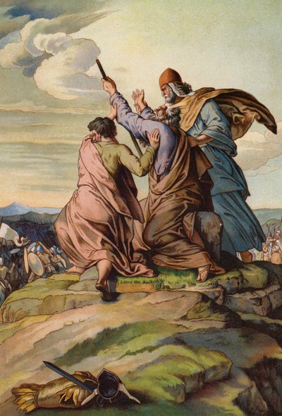 Aaron and Hur Holding Up the Hands of Moses as Joshua and the Israelites Defeat the Amalekites by English School