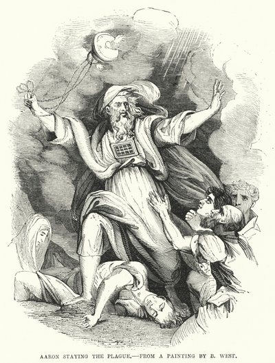Aaron staying the Plague, from a painting by B West by English School