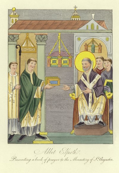 Abbot Elfnoth presenting a book of prayer to the Monastery of St Augustine by English School
