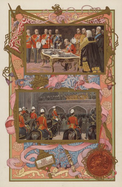 Accession of King Edward VII: signing the proclamation; the proclamation being made by English School