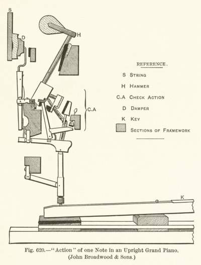 Action of one Note in an Upright Grand Piano, John Broadwood and Sons by English School