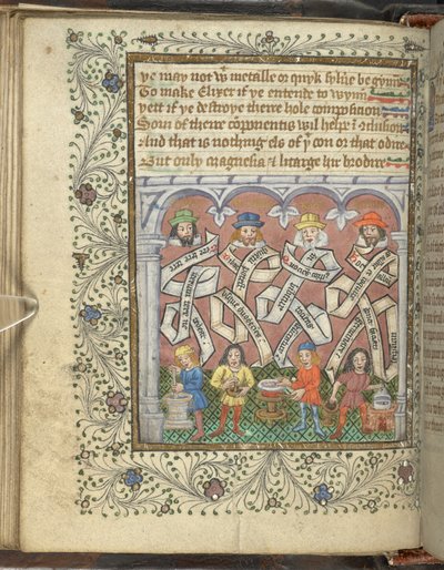 The Alchemists Geber, Arnold of Villanova, Rhasis and Hermes Trismegistus, from 