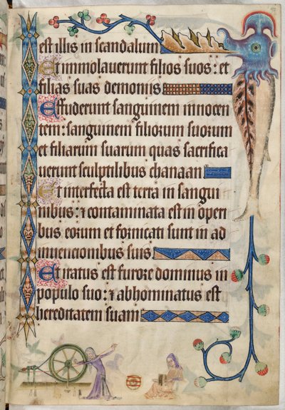 Psalm 105, Women spinning and carding wool, from 