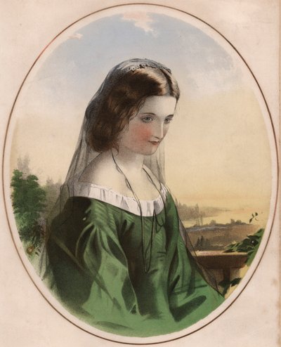 Adele - Sad-Looking Girl in Green Dress, Wearing Black Veil by English School