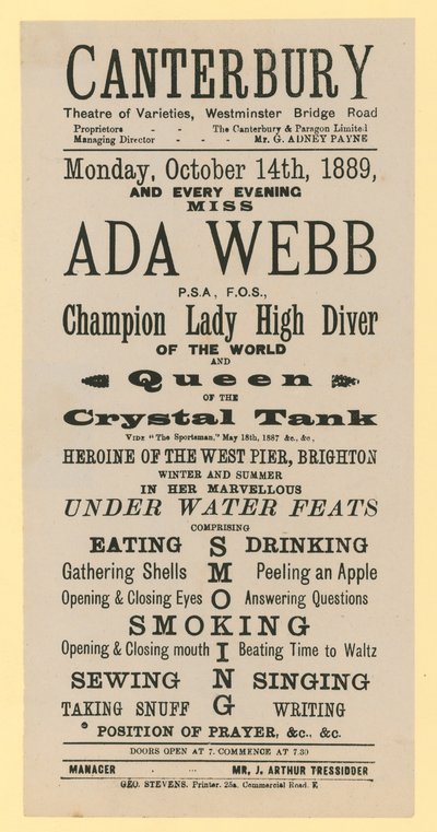Advert for Canterbury Theatre of Varieties, Westminster Bridge Road, London by English School