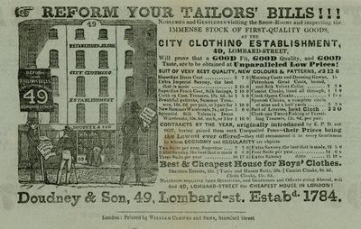 Advert for Doudney & Son, City clothing establishment, 49 Lombard Street, London by English School