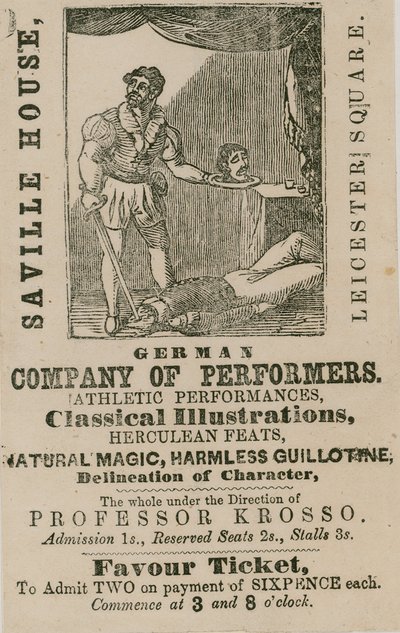 Advert for German Company of Performers, Savile House, Leicester Square, London by English School