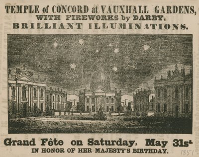 Advert for Grand Fete at the Temple of Concord, Vauxhall Gardens by English School