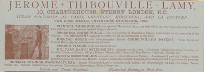 Advert for Jerome Thibouville-Lamy, 10 Charterhouse Street, London, instrument maker by English School