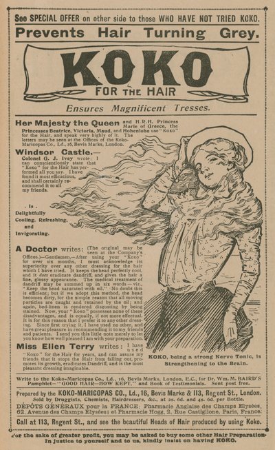 Advert for Koko for the Hair by English School
