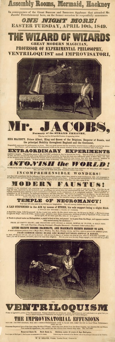 Advert for Mr Jacobs, magician and ventriloquist by English School