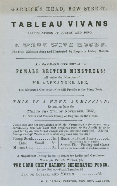 Advert for Tableau Vivans, illustrations of poetry and song, Garrick