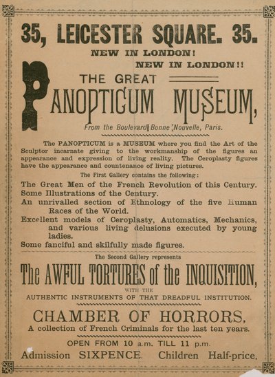 Advert for The Great Panopticum Museum, 35 Leicester Square, London, 1854 by English School