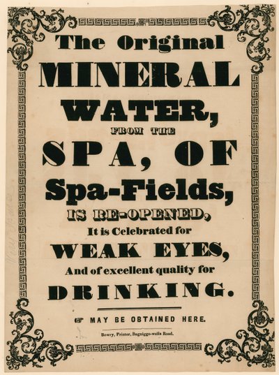 Advert for The Original Mineral Water from the Spa of Spa-Fields by English School