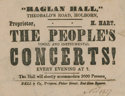 Advert for The Peoples Vocal and Instrumental Concerts, Raglan Hall by English School