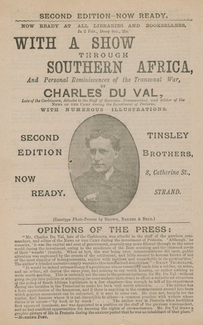 Advert for With a Show Through Southern Africa by Charles Du Val by English School