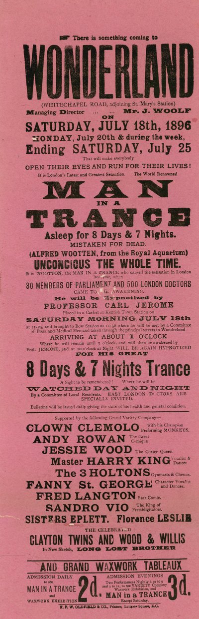 Advert for Wonderland, Whitechapel Road, London by English School