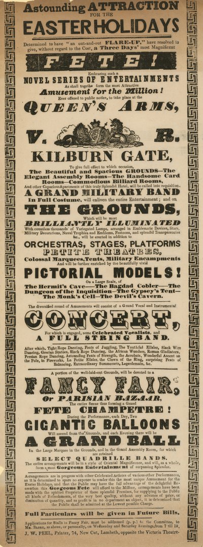 Advert for a Fete to Take Place at the Queens Arms, Kilburn Gate, London by English School