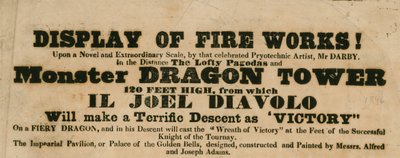 Advert for a display of fireworks, Vauxhall Gardens, London by English School