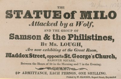 Advert for an Exhibition of the Statue of Milo Attacked by a Wolf by English School
