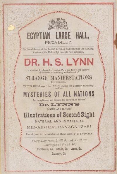 Advert for Appearance of Dr. H. S. Lynn at the Egyptian Hall by English School