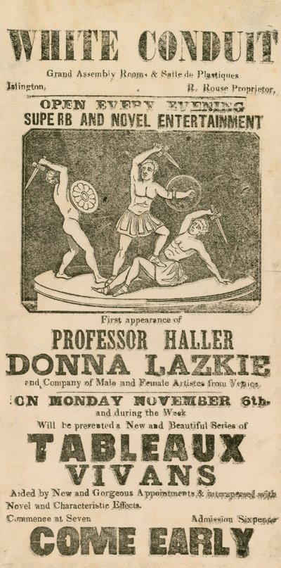 Advert for entertainment at the White Conduit House, Islington, London by English School