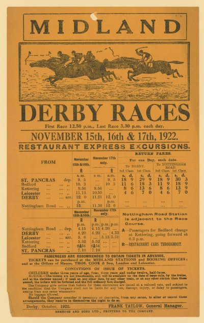 Advert for Railway Excursion to Midland Derby Races, 15-17 November 1922 by English School