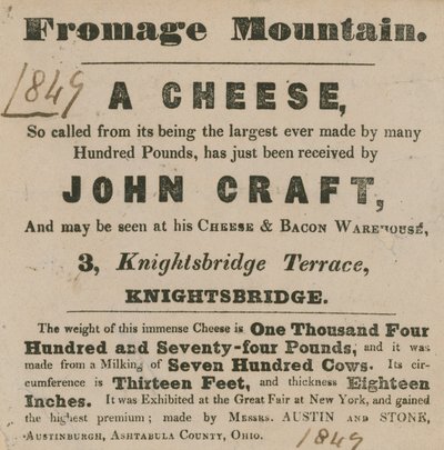Advert for the Exhibition of a Cheese Known as Fromage Mountain by English School