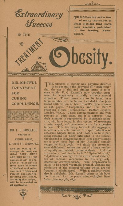 Advert for treatment for obesity by English School