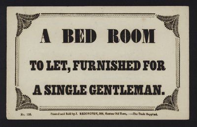 Advertisement: A Bedroom to Let, Furnished for a Single Gentleman by English School