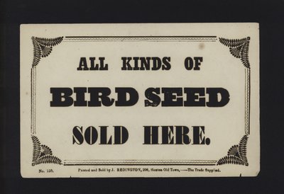 Advertisement: All Kinds of Bird Seed Sold Here by English School