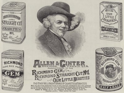Advertisement, Allen and Ginter by English School