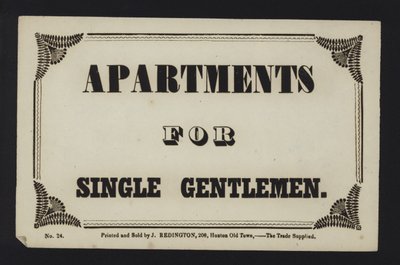 Advertisement: Apartments for Single Gentlemen by English School