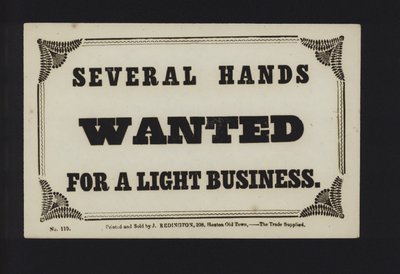 Advertisement: Several Hands Wanted for a Light Business by English School