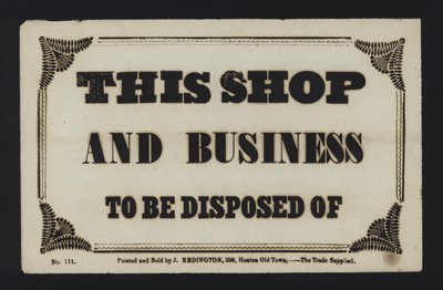 Advertisement: This Shop and Business to Be Disposed Of by English School