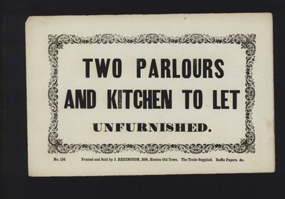Advertisement: Two Parlours and Kitchen to Let Unfurnished by English School
