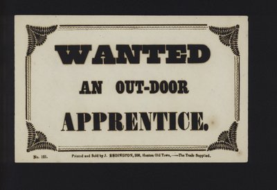 Advertisement: Wanted an Out-Door Apprentice by English School