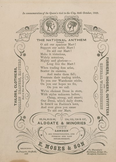Advertisement for E Moses & Son by English School