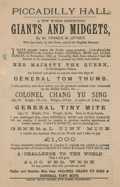 Advertisement for Giants and Midgets by English School