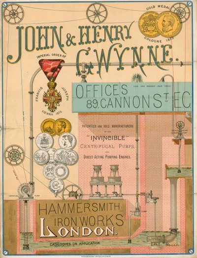 Advertisement for John and Henry Gwynne, 89 Cannon Street, London, Manufacturer of the Invincible Centrifugal Pump by English School