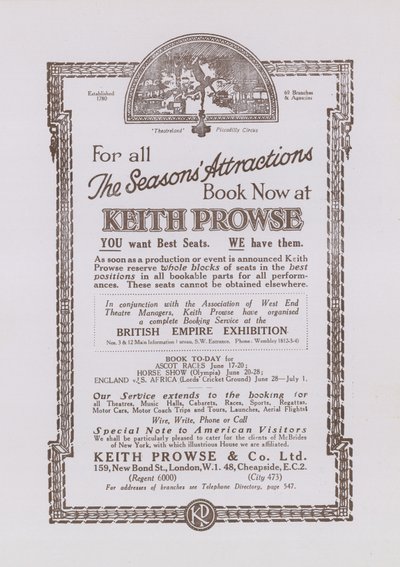 Advertisement for Keith Prowse by English School