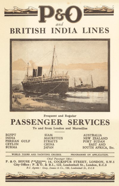 Advertisement for P and O and British India Lines (colour litho) by English School